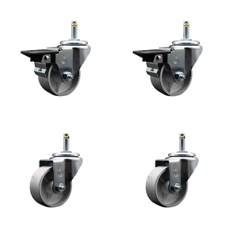 Service Caster Semi Steel Swivel Grip Ring Caster Set 43'' Wheels&7/16'' Stems-2 w/BRK, 4PK SCC-GR20S315-SSR-PLB-716138-2-S-2